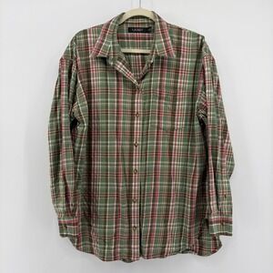 Lauren Ralph Lauren Women Green Pink Plaid Button Down Shirt Size L